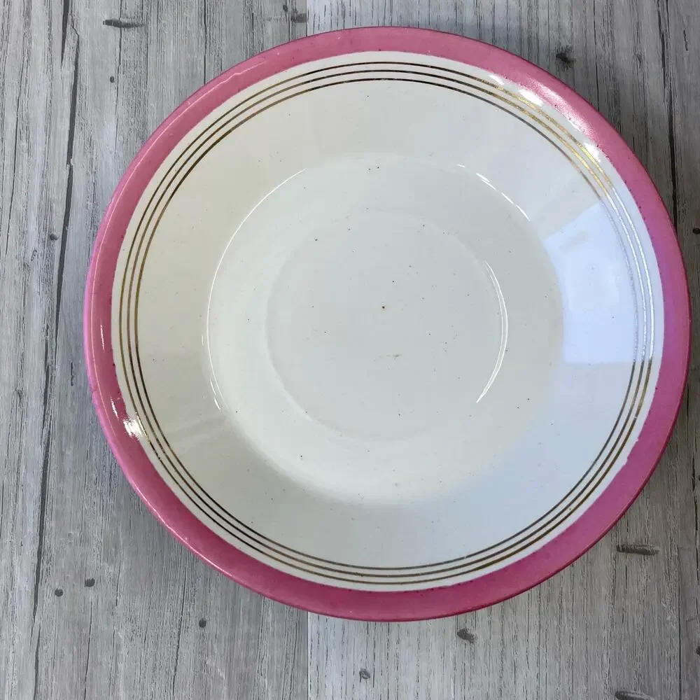 Vintage White Pink Floral Accent Gold Trim Mustache Guard Mug Cup Decor